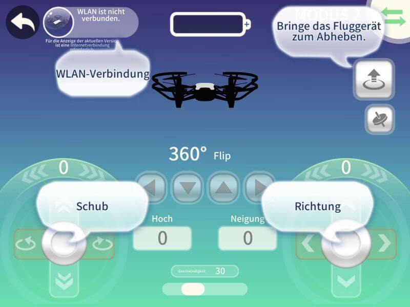 Flugmodus in der iPad-App für die Tello-Edu-Drohne