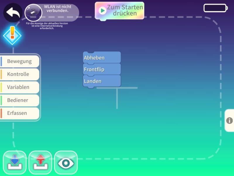 Modus zum freien Programmieren in der iPad-App für die Tello-Edu-Drohne